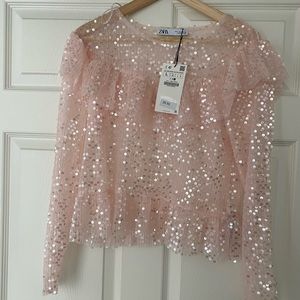 Sequin ruffle pink Zara top (nwt)